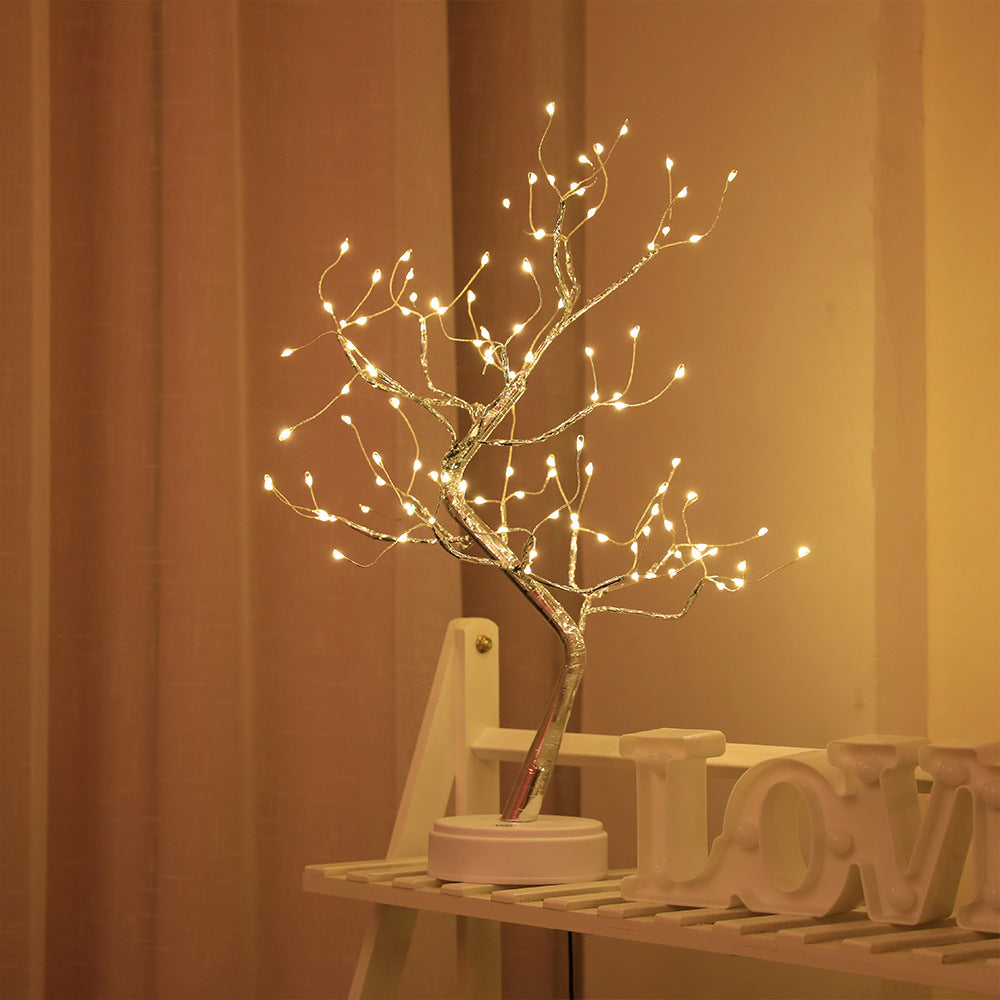 LED Fire Tree Silver Flower Branch Small Tree Lamp Plum Shape Firefly Atmosphere Decoration Rice Grain Small Night Lamp